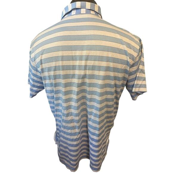 Peter Millar Mens Large Blue/White Striped Short Sleeve Polo - Picture 2 of 5